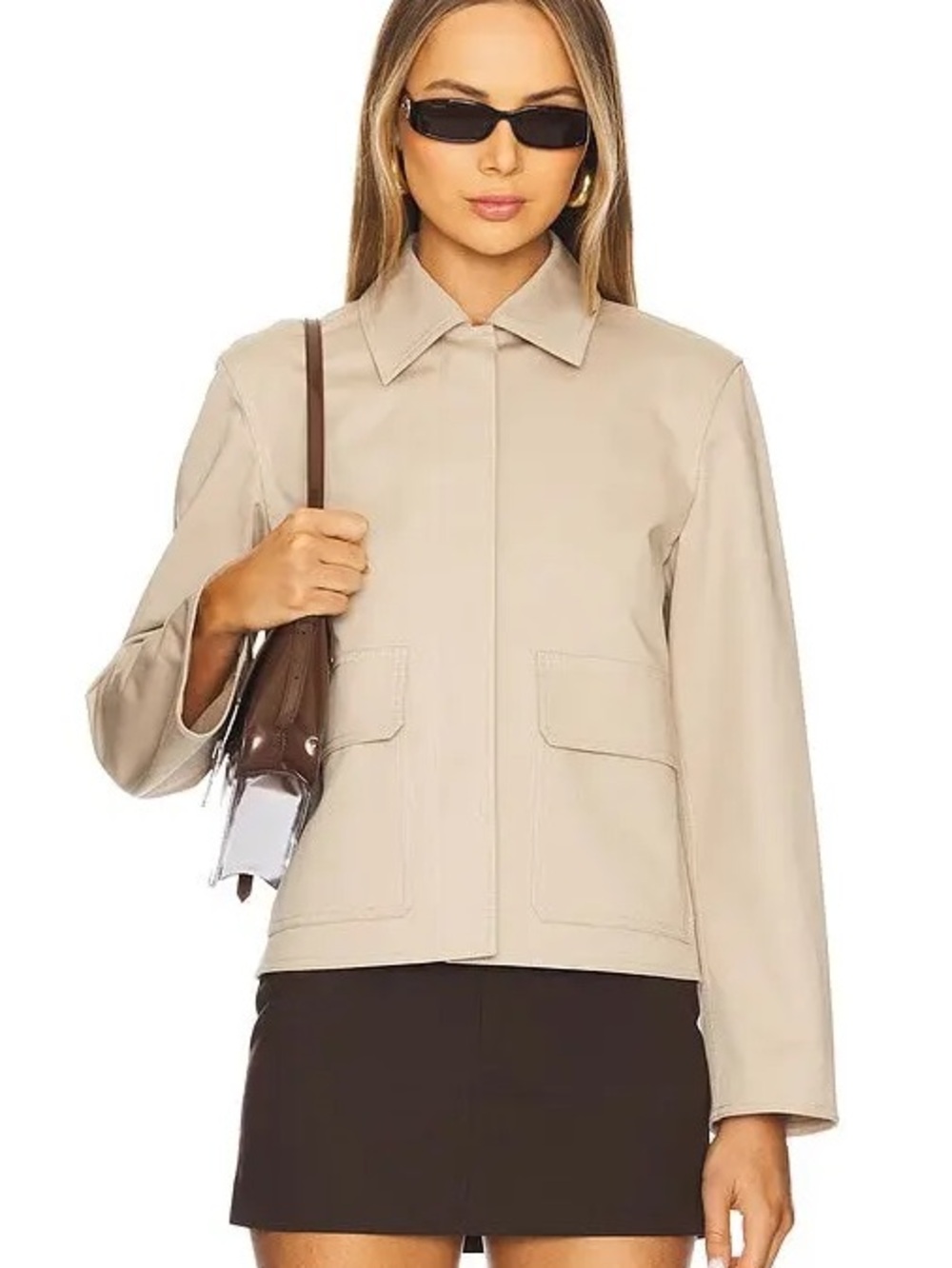Theory Beige Patch Boxy Jacket with Front Flap Pockets - L